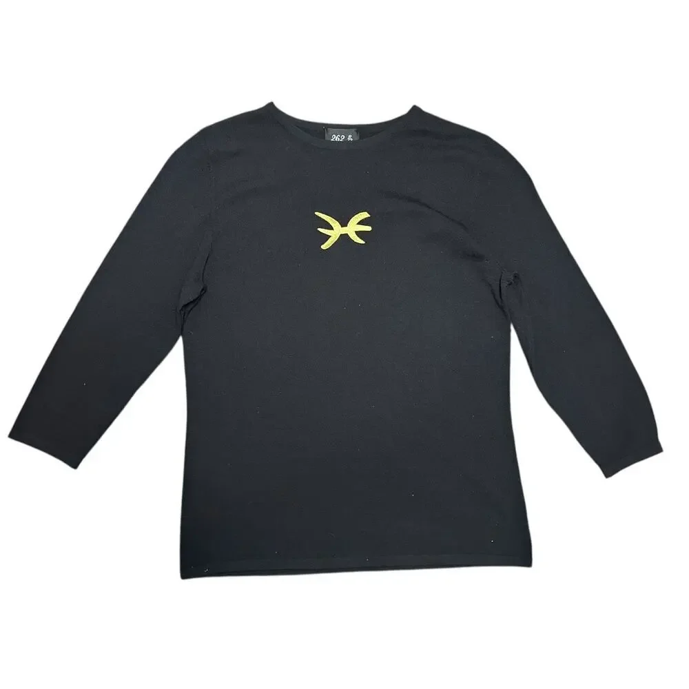 Vintage Pisces Zodiac Shirt Blouse Silk Blend Black Gold T-Shirt Boho size Large - Picture 6 of 6